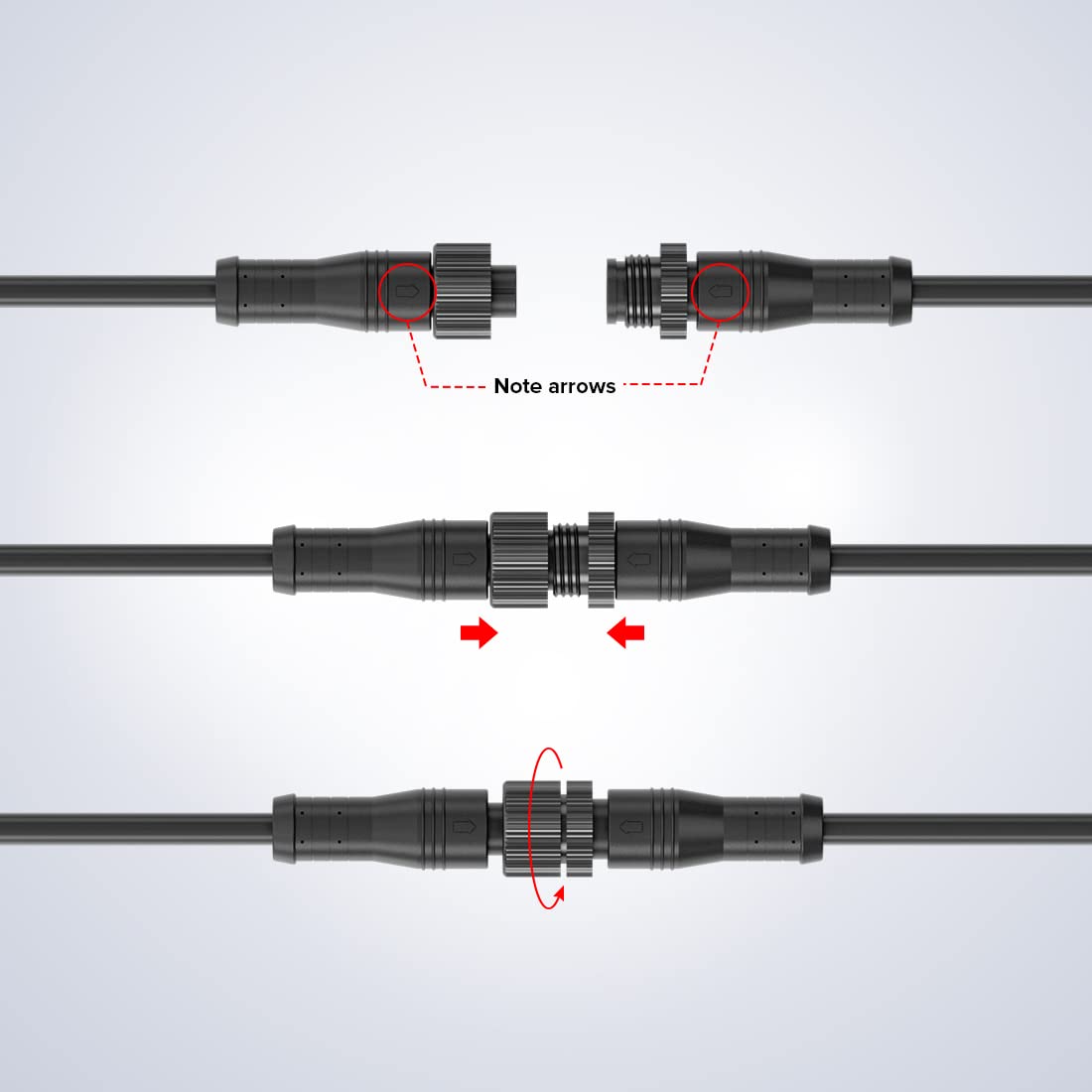 Btf-Lighting 3 Pin Electrical Metal Nut Connector 18Awg Ip68 Male Female Connector 7.87In/20Cm Extension Cable For Car Truck Boat Indoor/Outdoor Led Strip Lights/String 15Mm Metal Nut Small Size