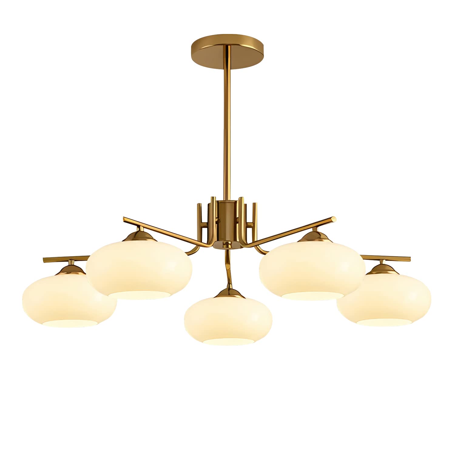 KCO 5-Light Globe Flush Mount Chandelier Modern Brass Gold Milk Glass Ball Fixture L1127-5-Head White