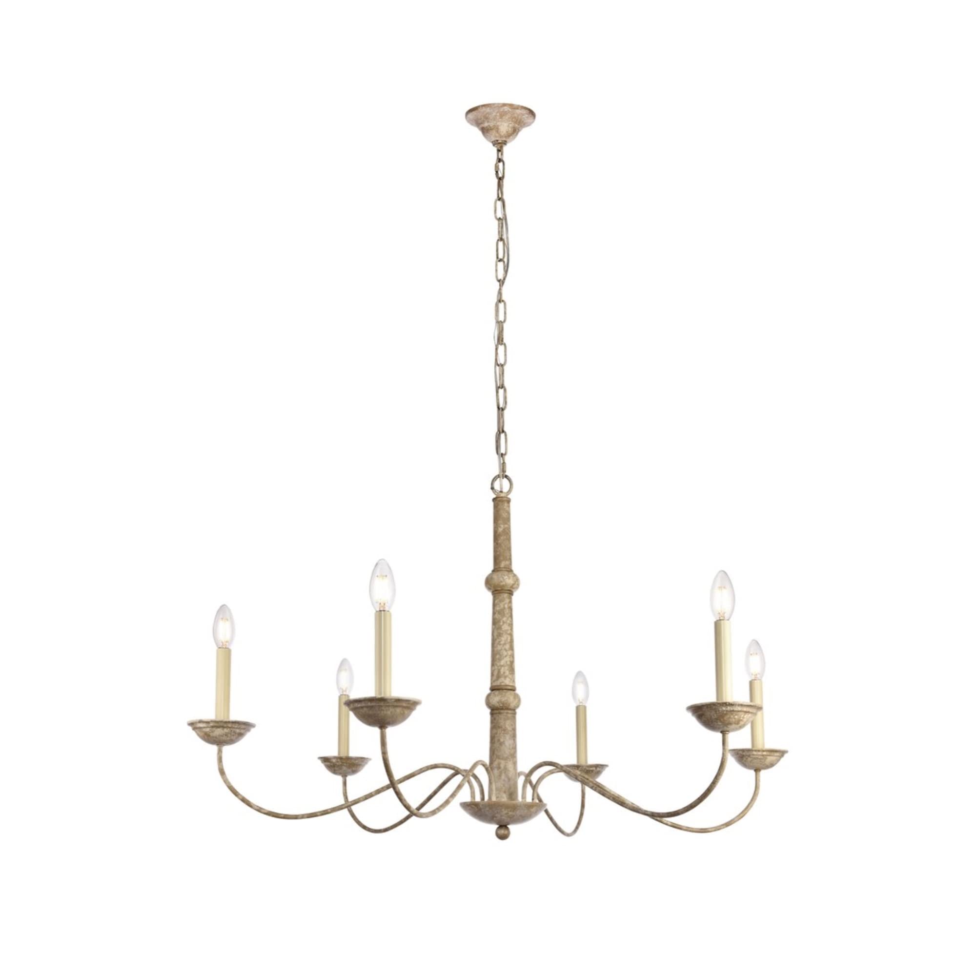 Elegant Lighting Living District Merritt 6-Light Transitional Metal Chandelier in Weathered Dove