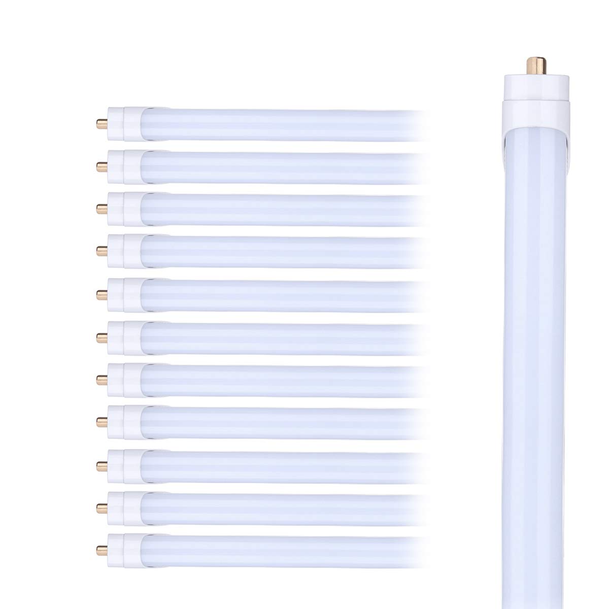 8Ft Led Bulbs, Fa8 Single Pin Led Shop Light, 45 Watts, 5000K Daylight, Ballast Bypass, 5400Lm, Frosted/Milky Cover, Replace Old