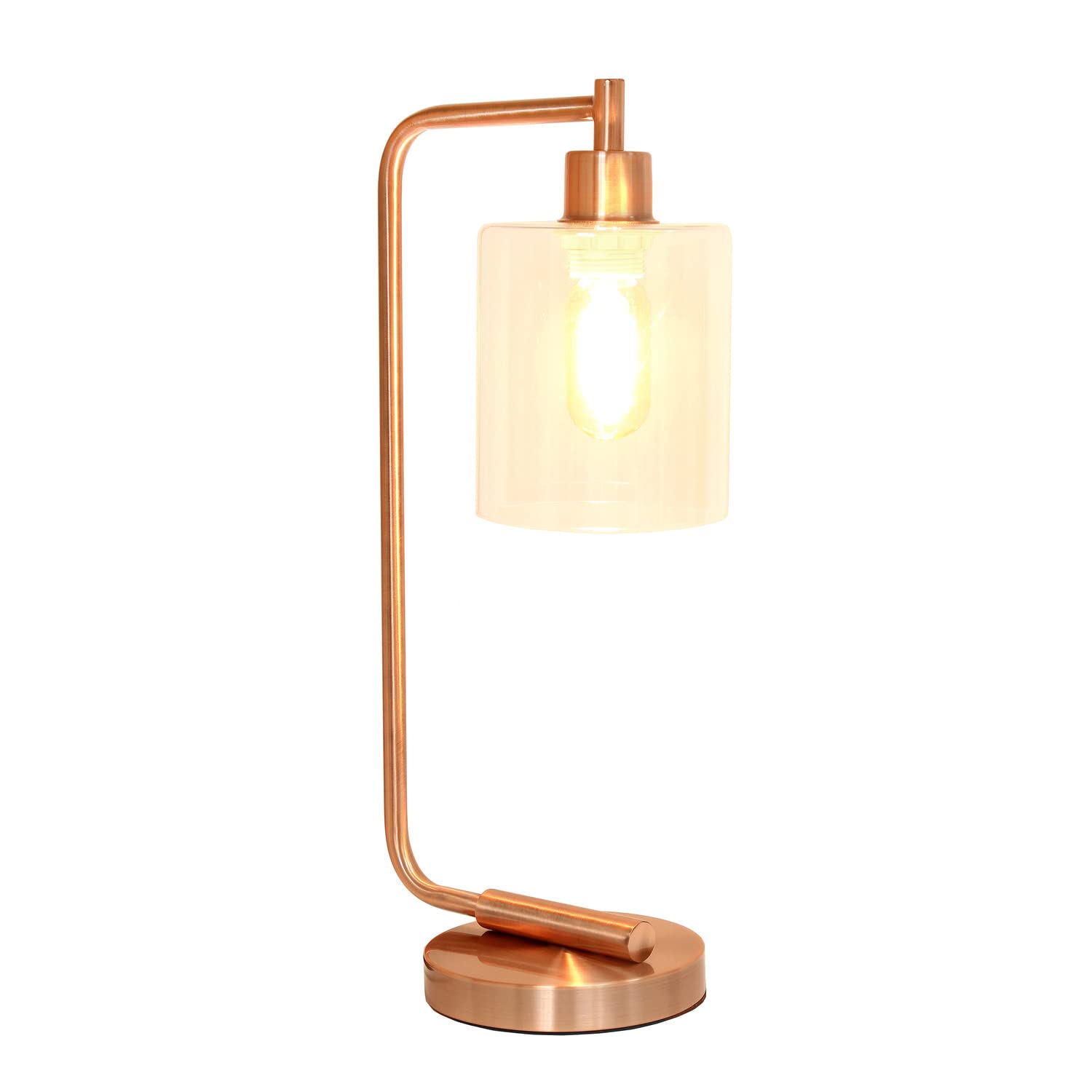 LALIA HOME Modern Iron Desk Lamp, Glass Shade, Rose Gold, Model LHD-2003-RG