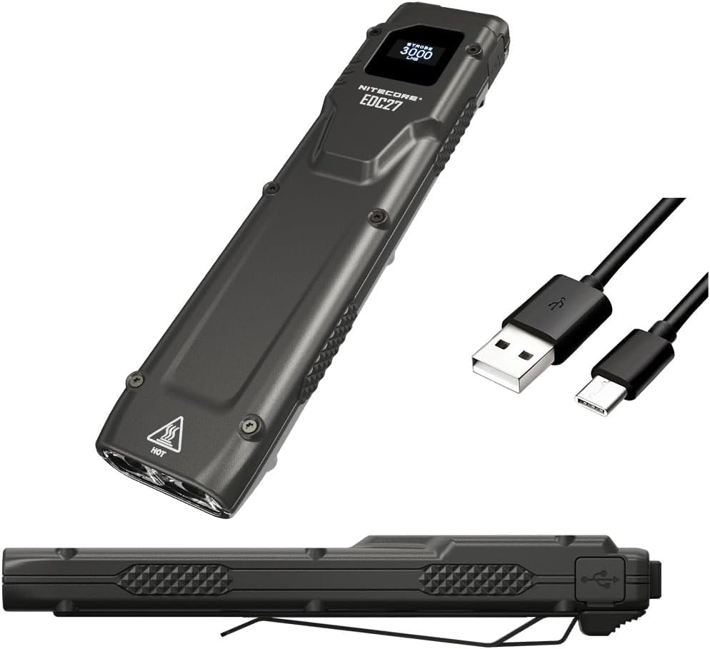 NiteCore EDC27 Rechargeable Flashlight - 3000 Lumens, Aluminum, USB-C Charging