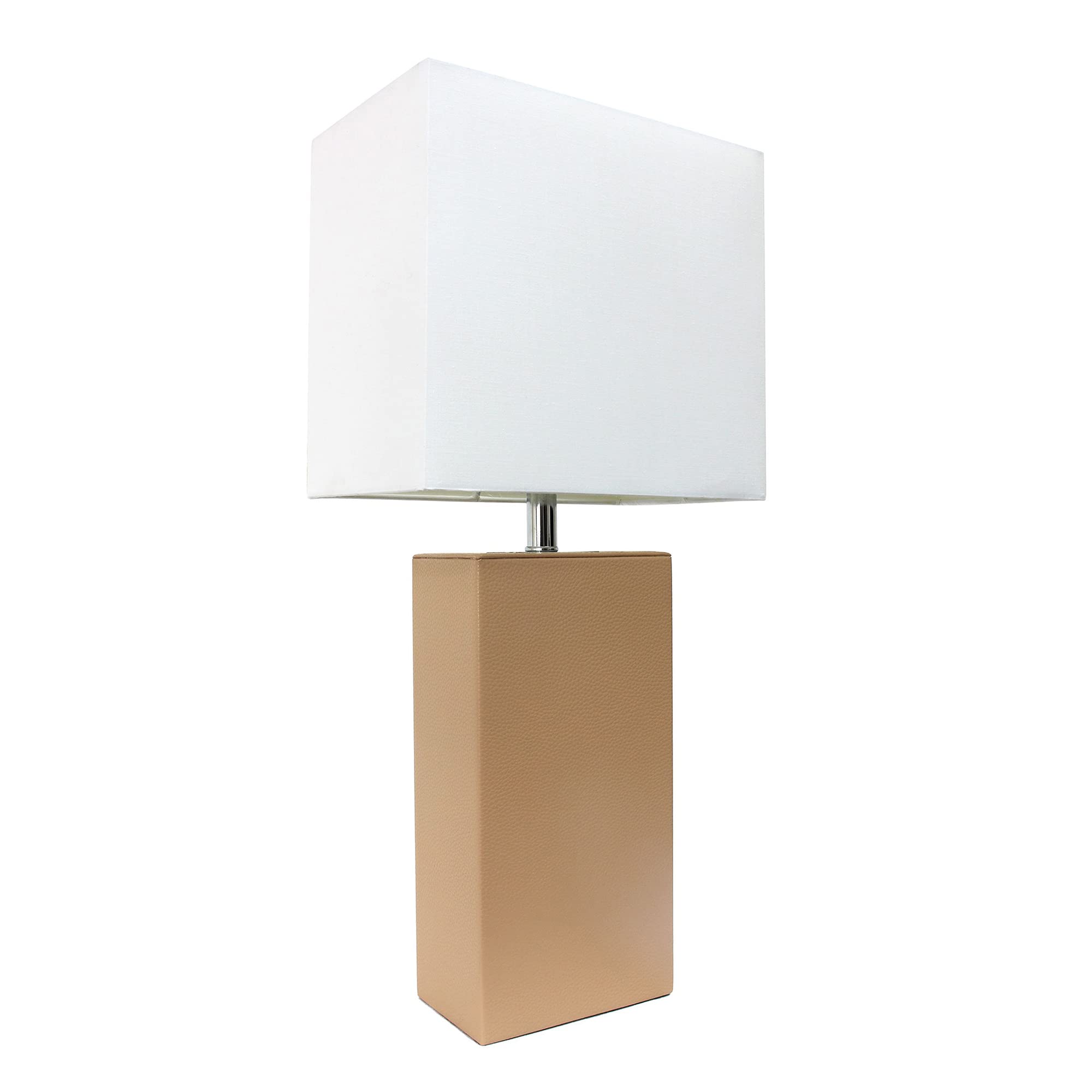 Lalia Home Beige Leather Base Modern Bedside Table Lamp With White Fabric Shade, 21&quot;