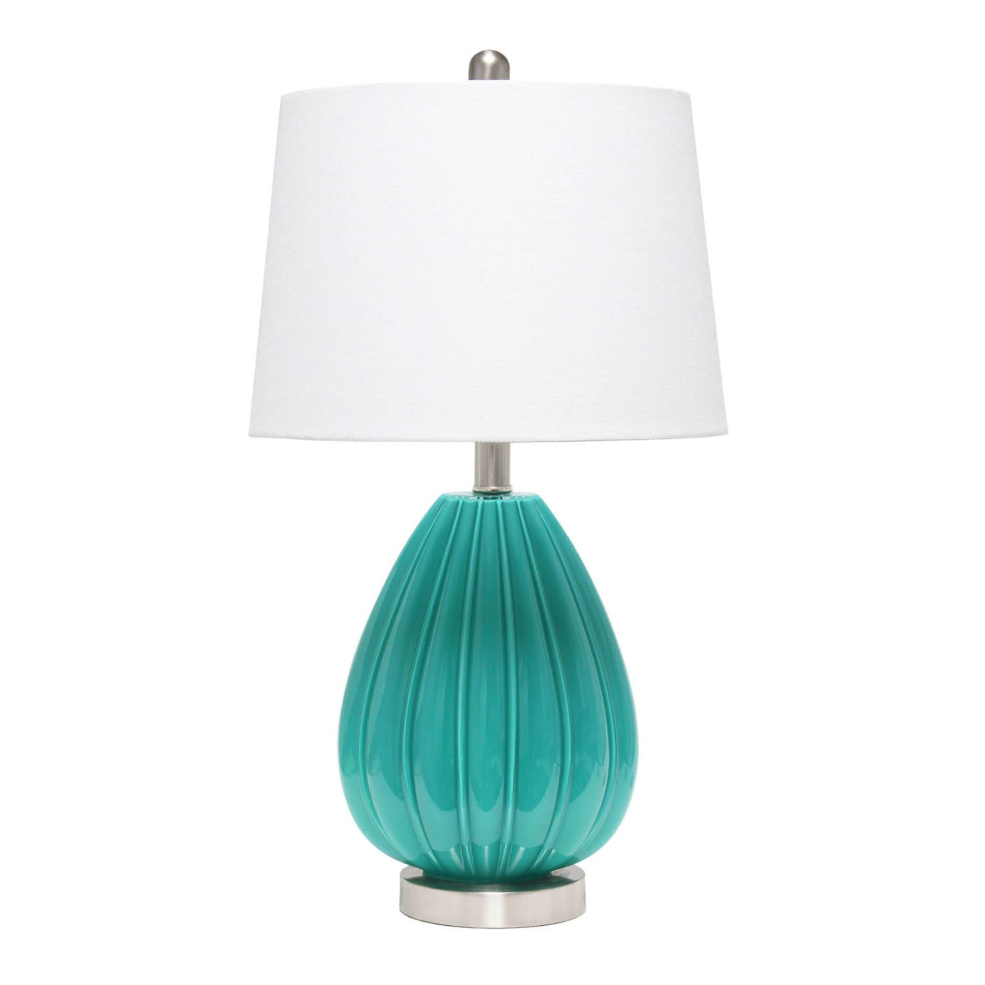 Lalia Home Contemporary Pleated Table Lamp with White Fabric Shade - Teal