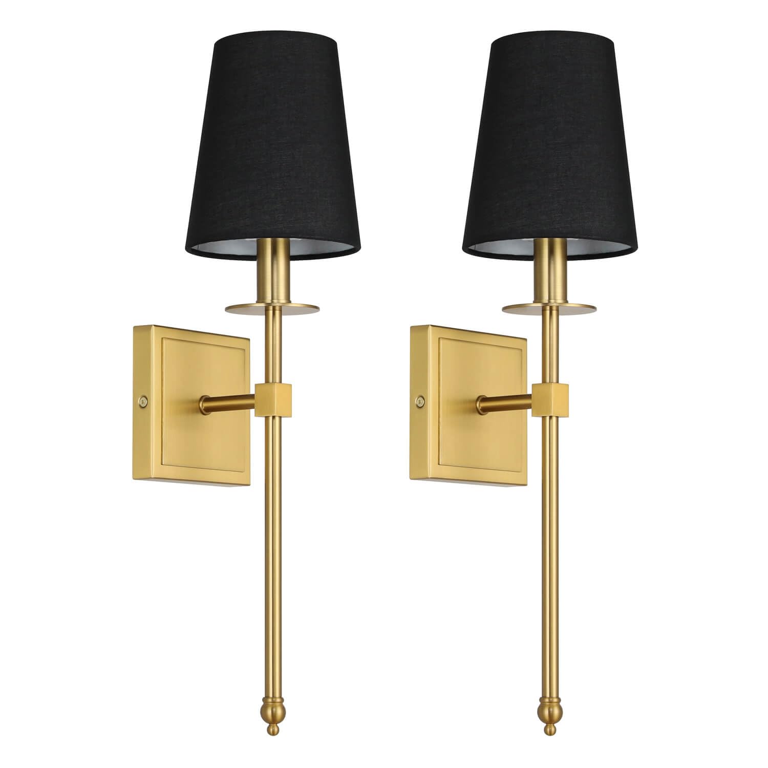 Xinbei Lighting Wall Sconces Set Of 2  Hardwired Brushed Brass Sconce Lighting With Black Fabric Shade Modern Wall Mount Light Fixture For Bathroom Bedroom Living Room Hallway Xb-W1307-Bs