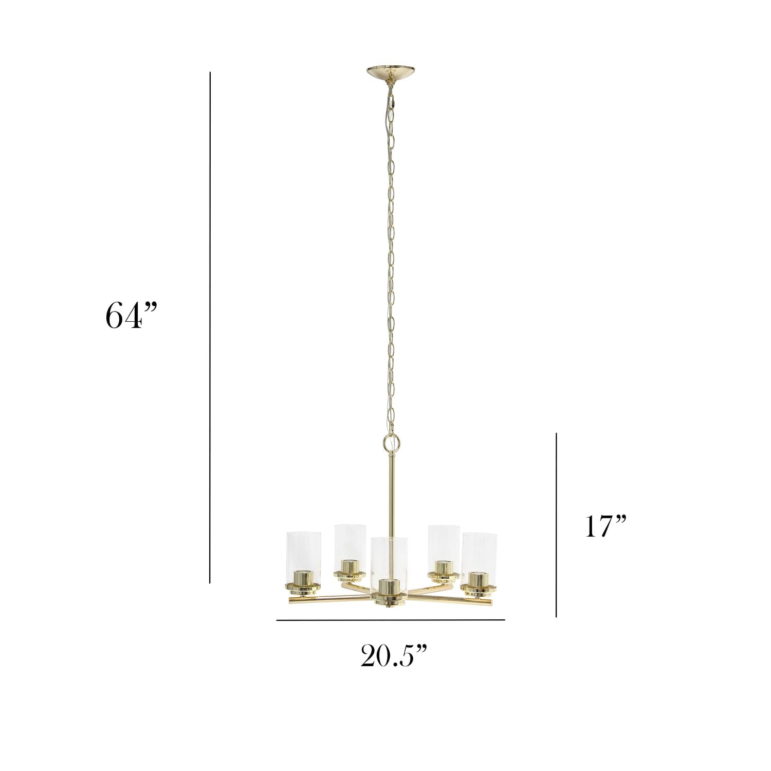 Elegant Designs 5-Light Pendant Chandelier, Metal & Glass, 20.5in, Gold, Model PT1019-GLD