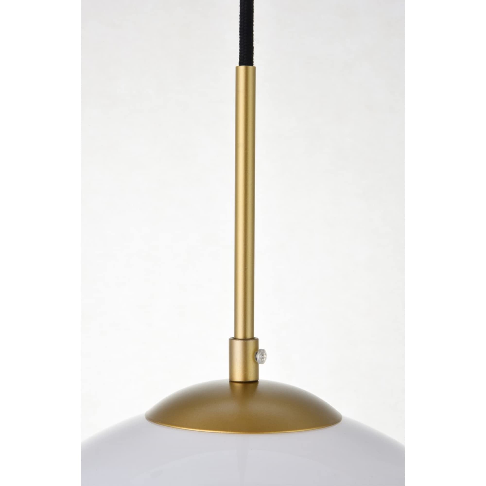 Elegant Lighting Living District Baxter 1-Light Metal Pendant in Brass and Frosted White