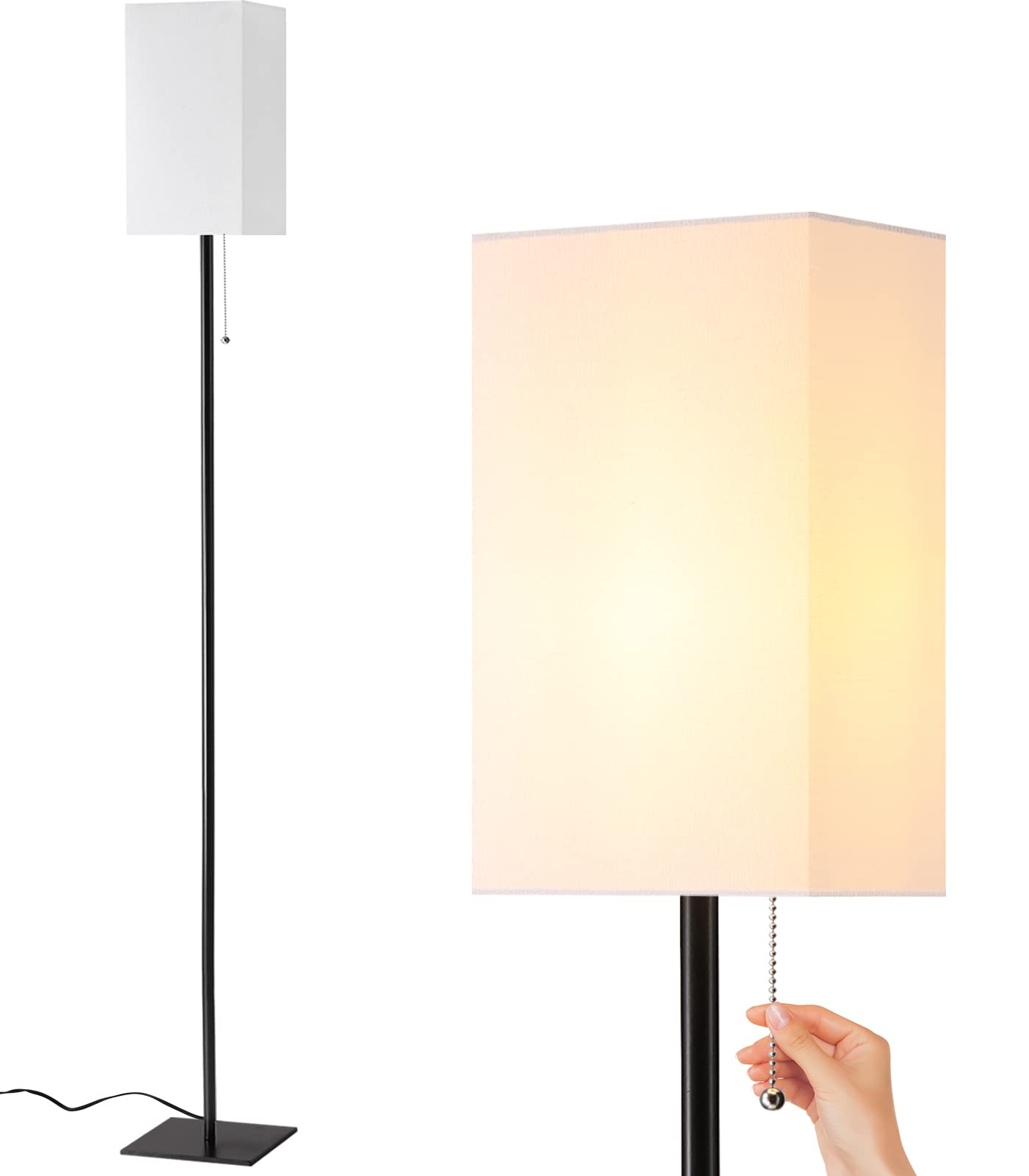FIGDIFOR Floor Lamp, Modern Linen Shade, Black, Model FL-201030, Ideal for Living Room, Bedroom, Office, Kids Room, Bulb Included