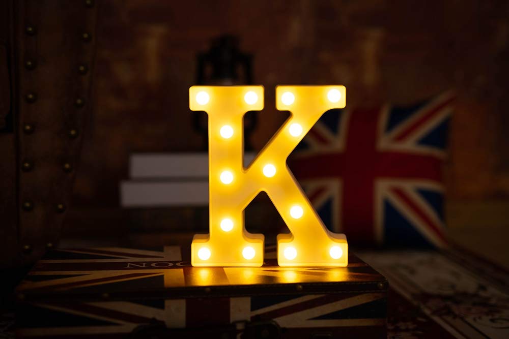 Yorulory Led Letter Lights Sign For Night Light, Wedding, Birthday, Christmas - Battery Powered (K)