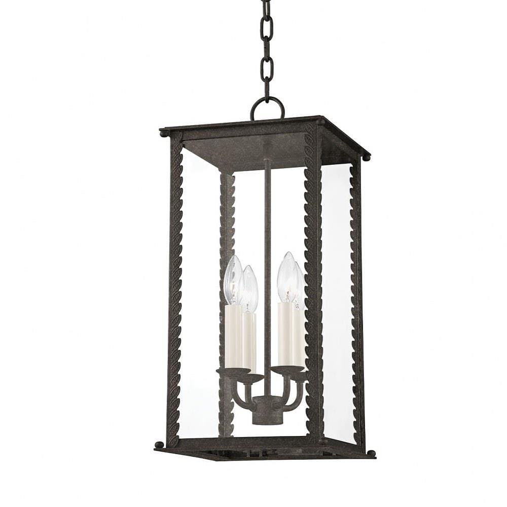 Troy Lighting Zuma 10 Exterior Pendant | French Iron Finish | Clear Glass | Leaf Detail | Traditional Outdoor Pendant | Made of 