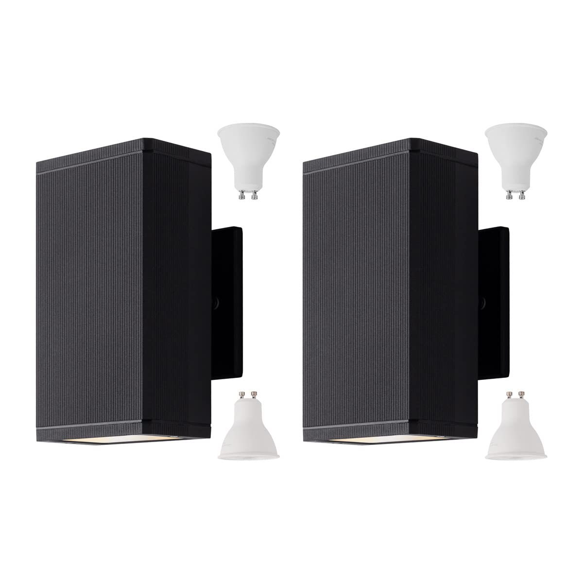 Mirrea 8In Matte Black Outdoor Patio Light - 2 Pack, Led Gu10 Sconce, Aluminum Up/Down Lighting