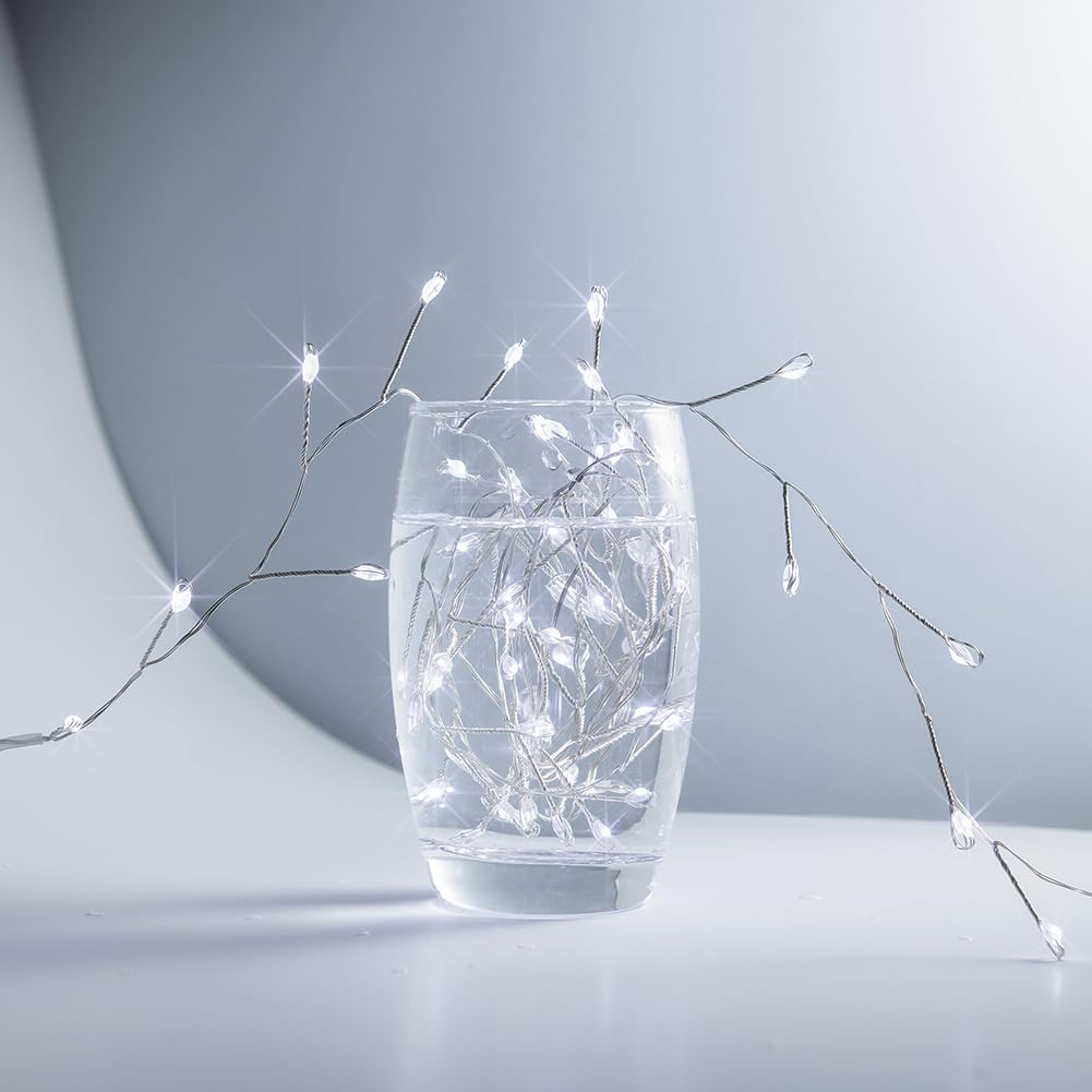 Pcores Fairy Lights Plug In, 20 Feet 200Led Cool White Silver Wire Firecracker Firefly Lights With Remote, Waterproof Copper Wire Lights For Bedroom Wreath Window Wedding Christmas Tree Decoration