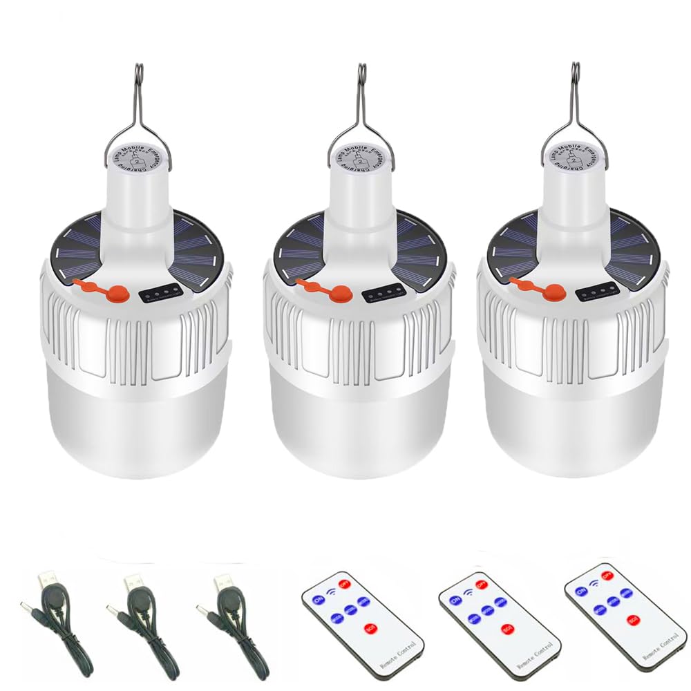Jearytop Solar Camping Lights Portable Lantern LED 120 LED Waterproof Remote Control 4000mAh 3 Pack