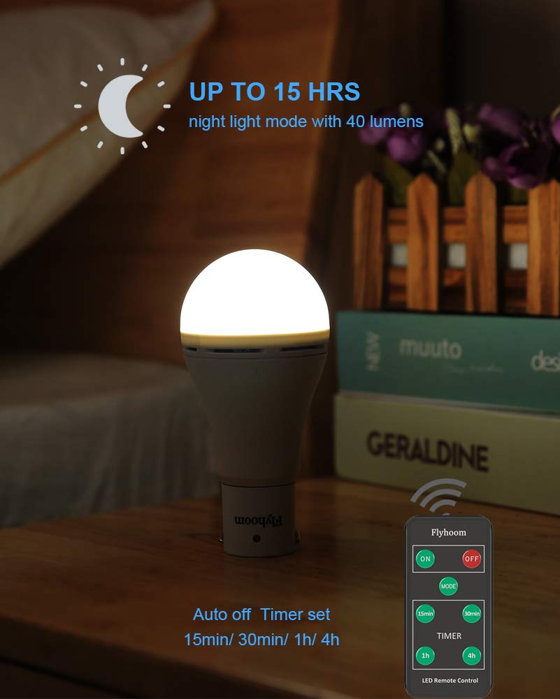 FLYHOOM Rechargeable Emergency Light Bulb 280LM 2-Pack, Amber & Daylight, Remote, 5 Modes for Camping, Hiking, and Emergencies