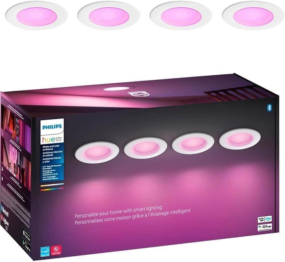 Philips Hue Smart 6 Inch Led Downlight - 4 Pack, Color-Changing, 1100Lm - Control With App, Compatible With Alexa, Google Assist