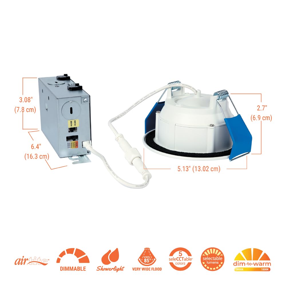 HALO 4-Inch Canless LED Recessed Downlight, Adjustable Gimbal, Selectable Lumens & Color, Dim-to-Warm, White, Model RA4LS9FSD2