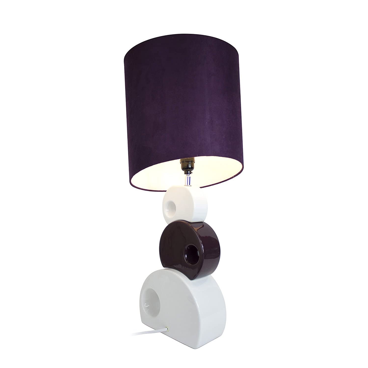 Elegant Designs Lt1038-Prp Stacked Circle Ceramic Table Lamp With Asymmetrical Shade, Purple