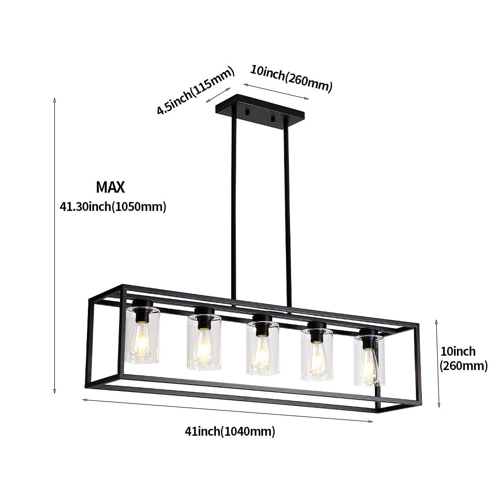 Xilicon Black 5-Light Farmhouse Pendant Lighting Fixture With Glass Shade For Dining Room