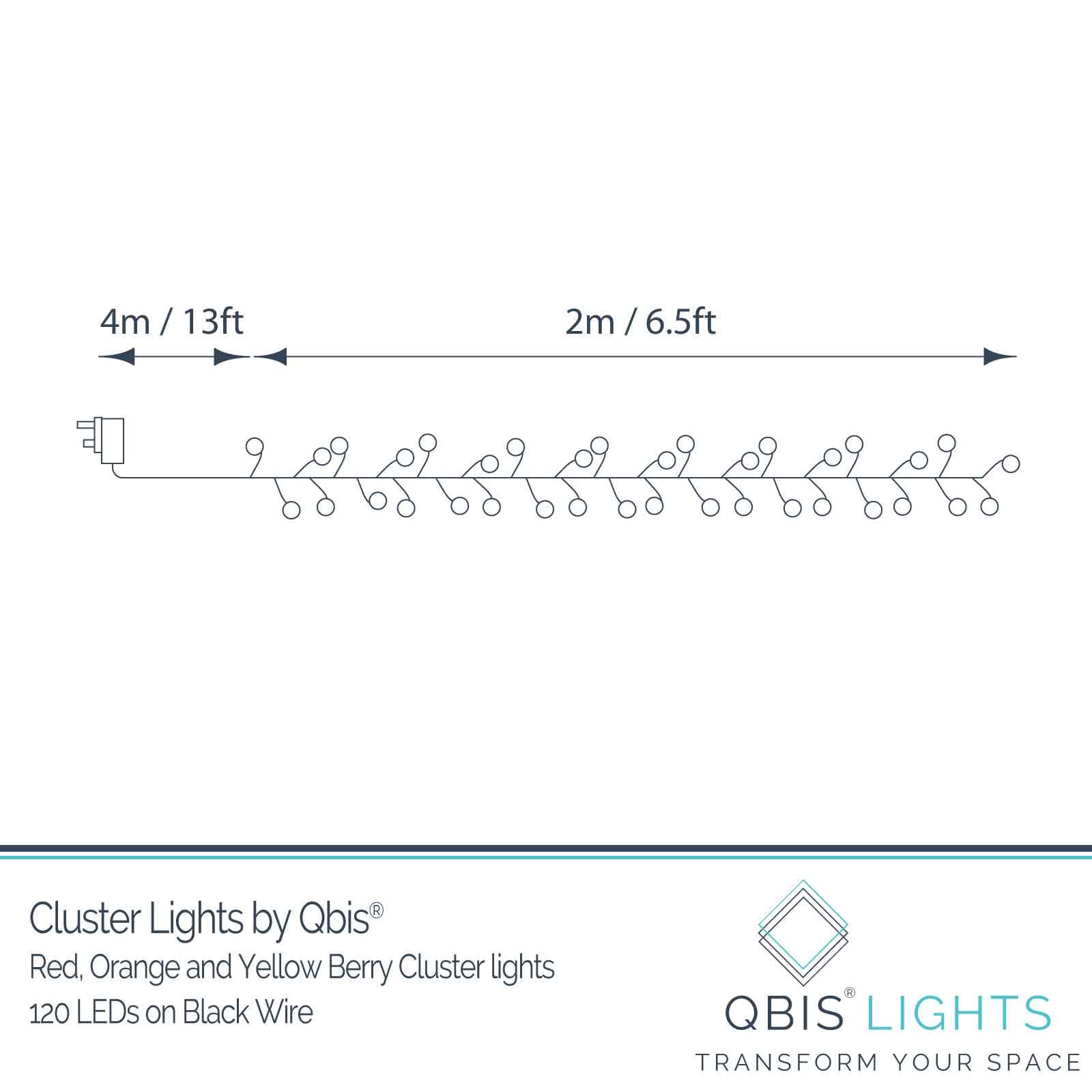 QBIS 120 Berry Cluster Lights, Halloween Fairy String Lights, Indoor/Outdoor, Red Orange Yellow, Model B120CLU-5V-SS-BL