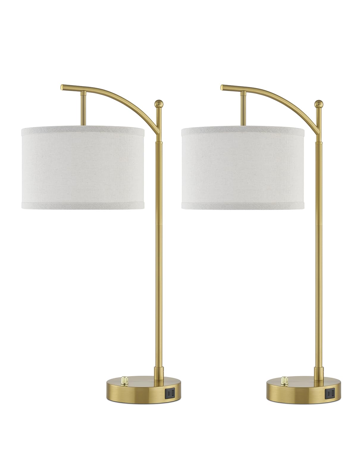 Hikczc Table Lamp Set of 2, 23.5in Gold with USB C+A Ports, Dimmable LED Bulbs Included, Iron Material, Model 2T-8101