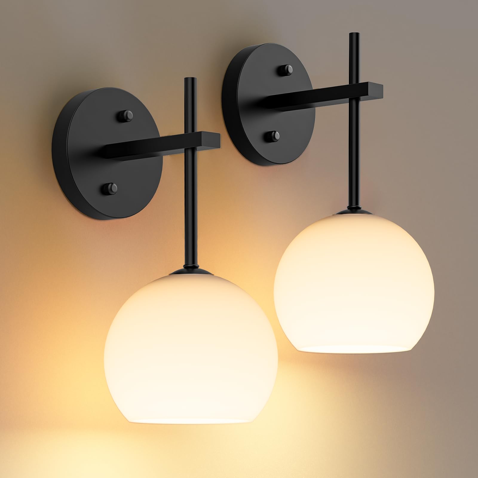 MOITA Wall Sconces Set of Two, Wireless, Remote Control, 12 RGB Colors, 3 CCT Options, Milky White Shade, Black Base, 2-Pack