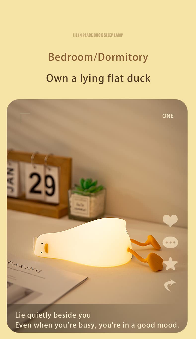 ATSUI Duck Night Light, LED Silicone Lamp, 3 Level Dimmable, Rechargeable, White, Model ATLE012AW