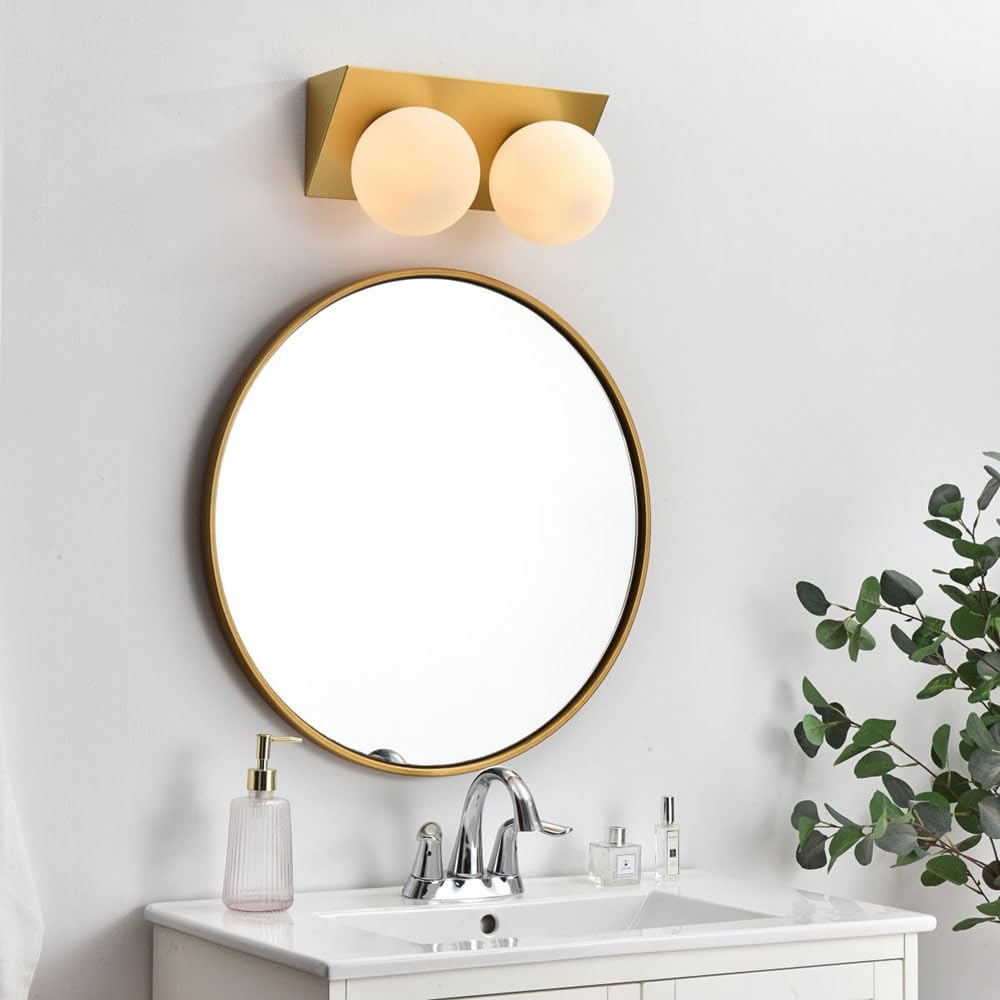 Living District Jillian 2-Light Iron & Glass Bath Sconce in Brass/Frosted White