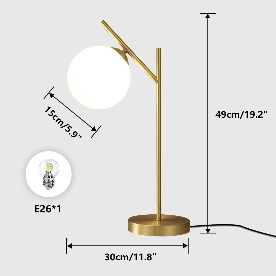 Fulesi Globe Table Lamp With Milky White Glass Globe Shade - Contemporary Brass Metal Bedside Lamp For Bedroom, Living Room, Stu