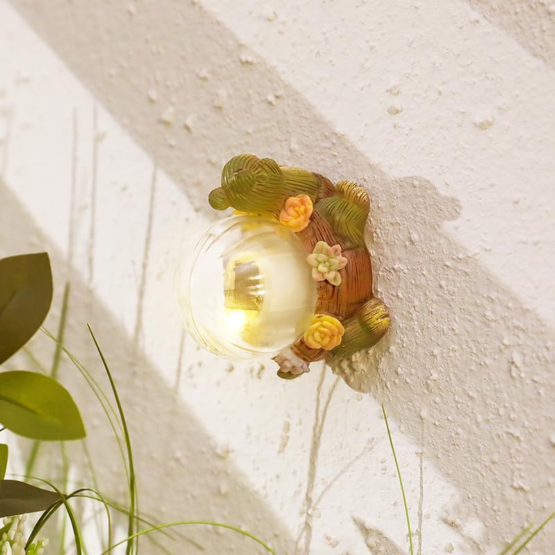 Vasesun Solar Mini Turtle Garden Statue Lights For Outdoor Decor With Cracked Glass Led Figurine Lighting Resin Succulent Tortoise Decorations For Patio Lawn Yard Home Housewarming Mom Wowen Gifts