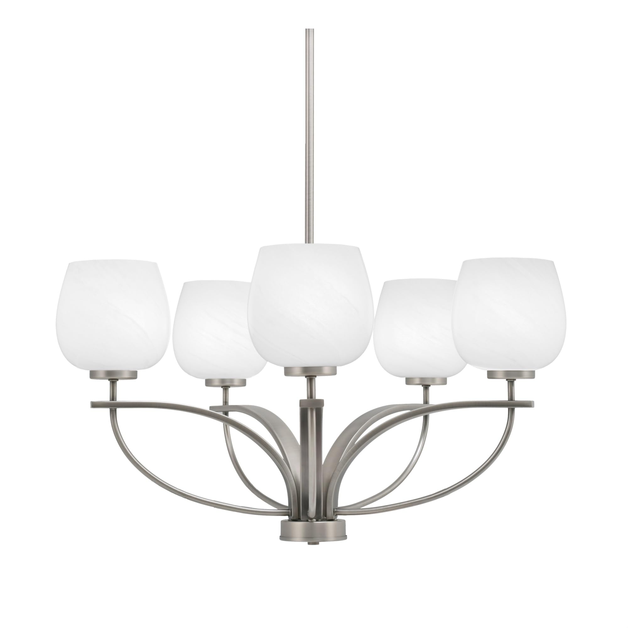 Toltec Lighting Cavella 5 Light Chandelier Shown in Graphite Finish with 6&quot; White Marble Glass