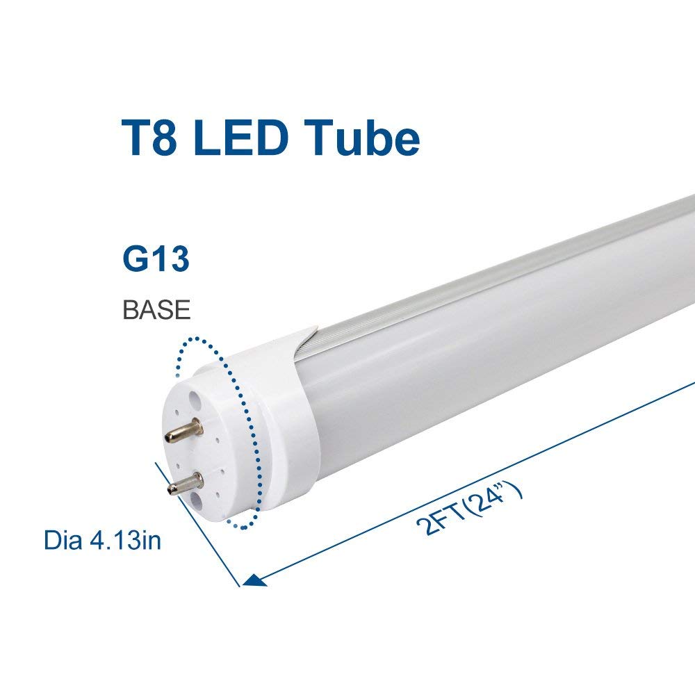 Lightingwill Led T8 Light Tube 2Ft, Warm White 3000K-3500K, Dual-End Powered Ballast Bypass, 1000Lumens 10W (24W Fluorescent Equ