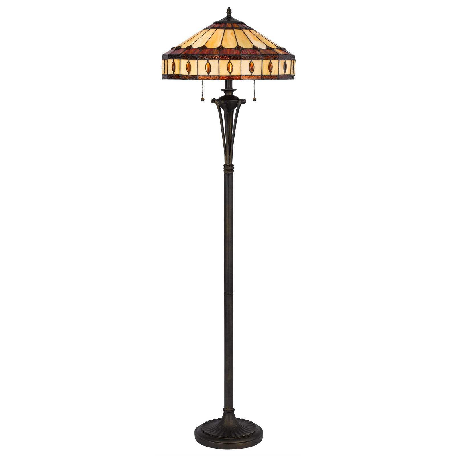 HomeRoots Two Light Floor Lamp with Purple & Ivory Abstract Tiffany Glass Shade, 61 in. Bronze Finish