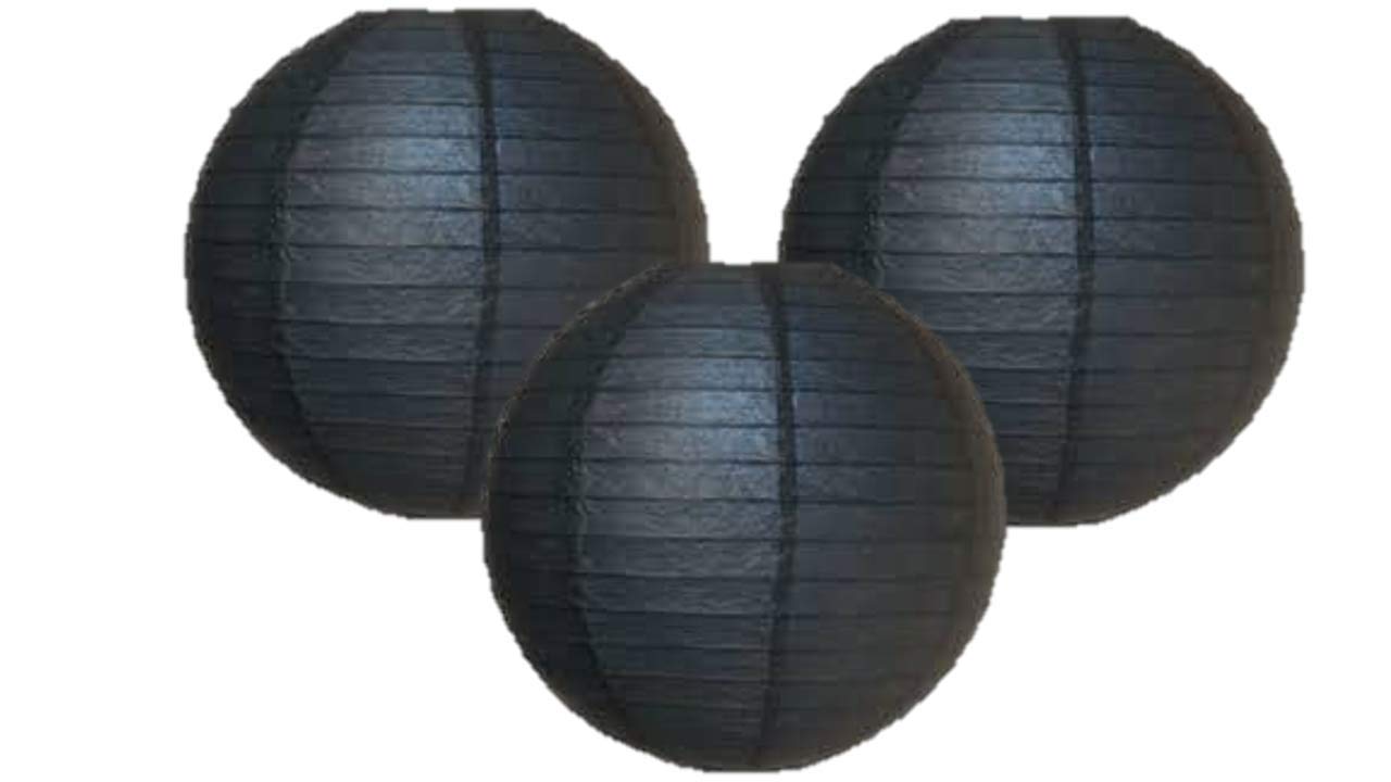 Pack of 3 Round Paper Lanterns Lamp Wedding Birthday Party Decoration (Black, 16''/40CM)