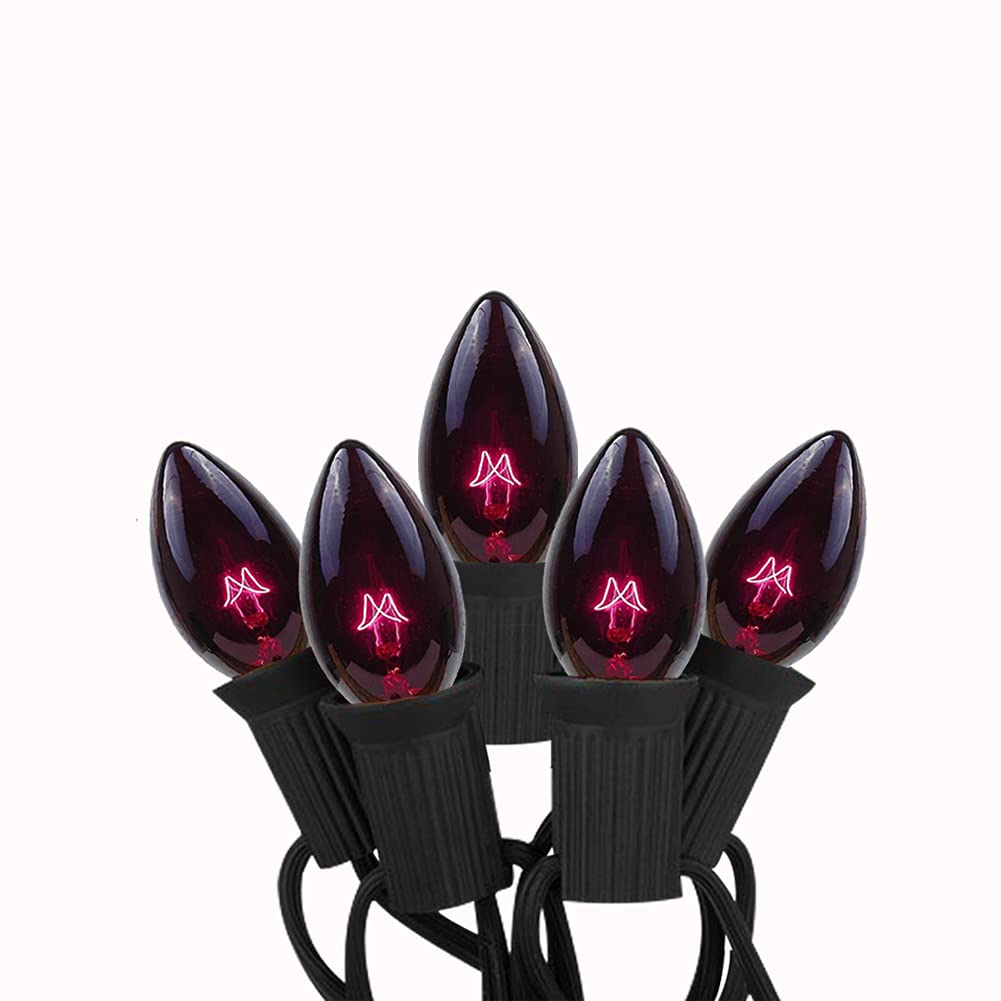 Goothy 25Ft C7 Halloween Dark Purple String Lights, C7 Black Purple Outdoor String Lights With 27 Edison Bulbs (2 Spare), Connec