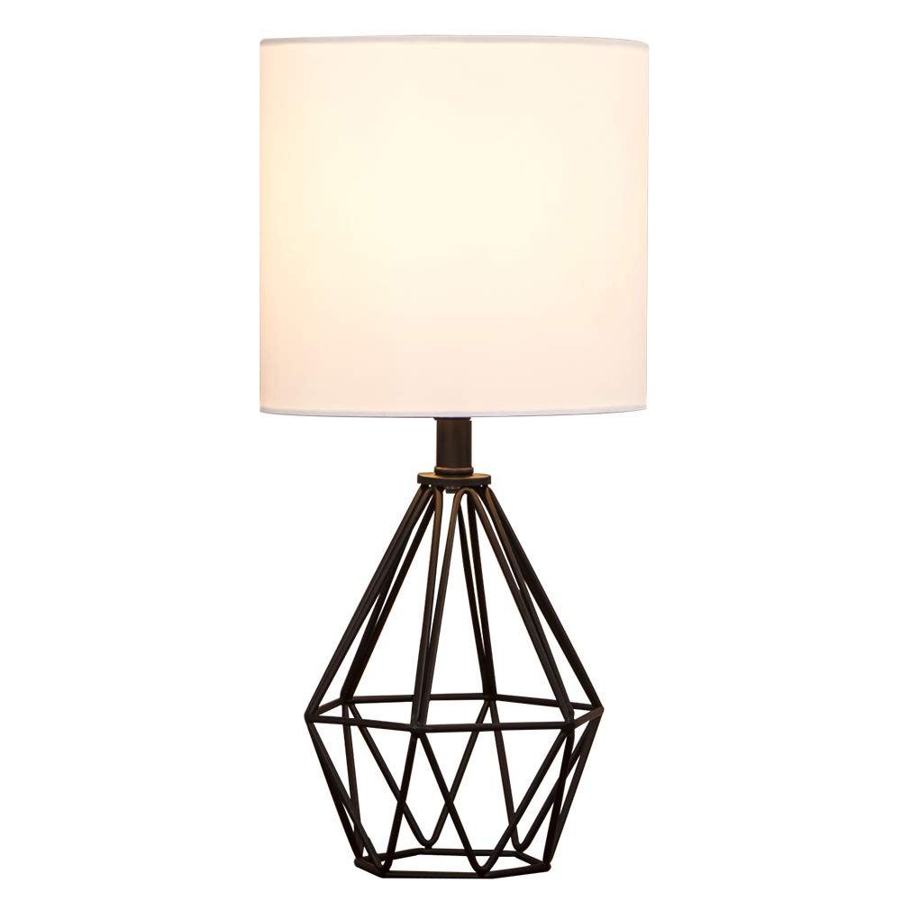 COTULIN Black Bedside Table Lamp Small Nightstand Lamp for Bedroom Modern Desk Lamp with TC Fabric Shade Geometric Metal Base for Living Room Study Office Farmhouse