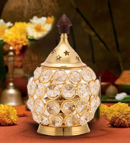 Collectible India Brass Akhand Diya for Puja | Diwali Diyas Crystal Oil Lamp , Decorative Diwali Decoration Items - Deepawali Gi