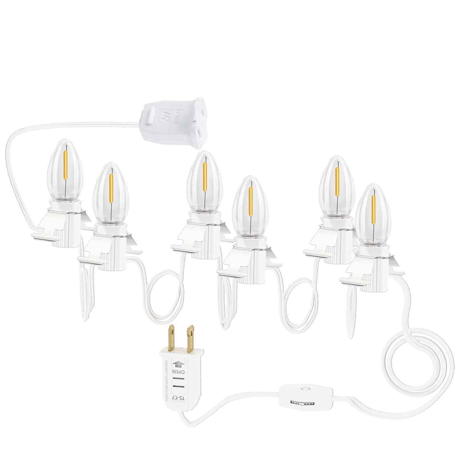 SANJOON Christmas Lights C7 Blow Mold with 6 Warm-White LED Bulbs, 9.8ft, Copper, White