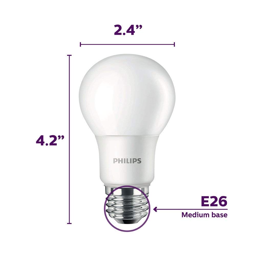 Philips LED A19 Light Bulb, 1500 Lumen, Daylight (5000K), 13.5W=100W, E26 Base, 4-Pack, Plastic