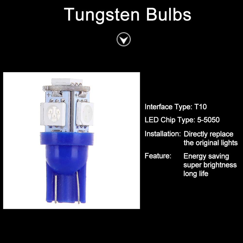 Cciyu 10 Pcs T10 5-5050-Smd Pc194 Blue Led Bulb Instrument Panel Cluster Dash Light Twist Lock Socket