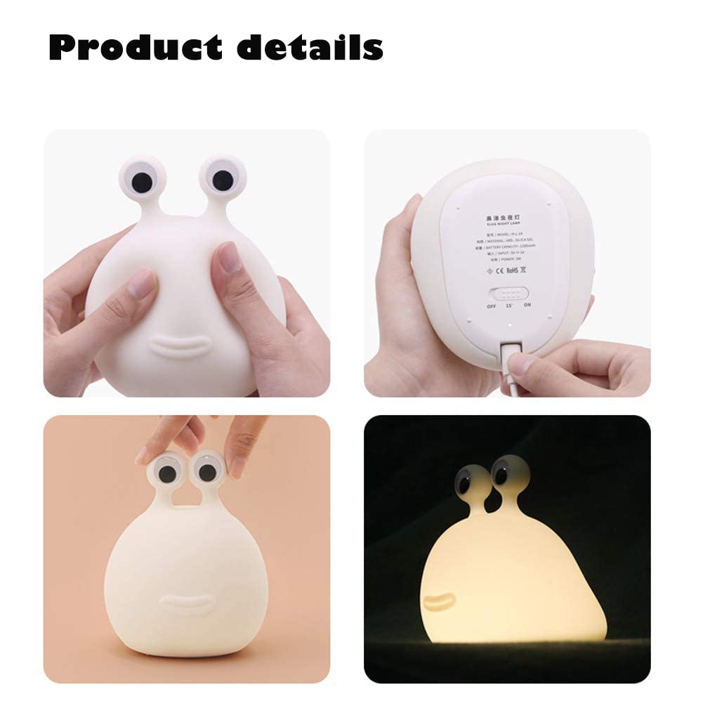 Hpydiy Slug Night Light,Silicone Lamp For Kids,Usb Rechargeable Cute Animal Lamps Timer Setting Safe Bedside Lamp Portable Led L