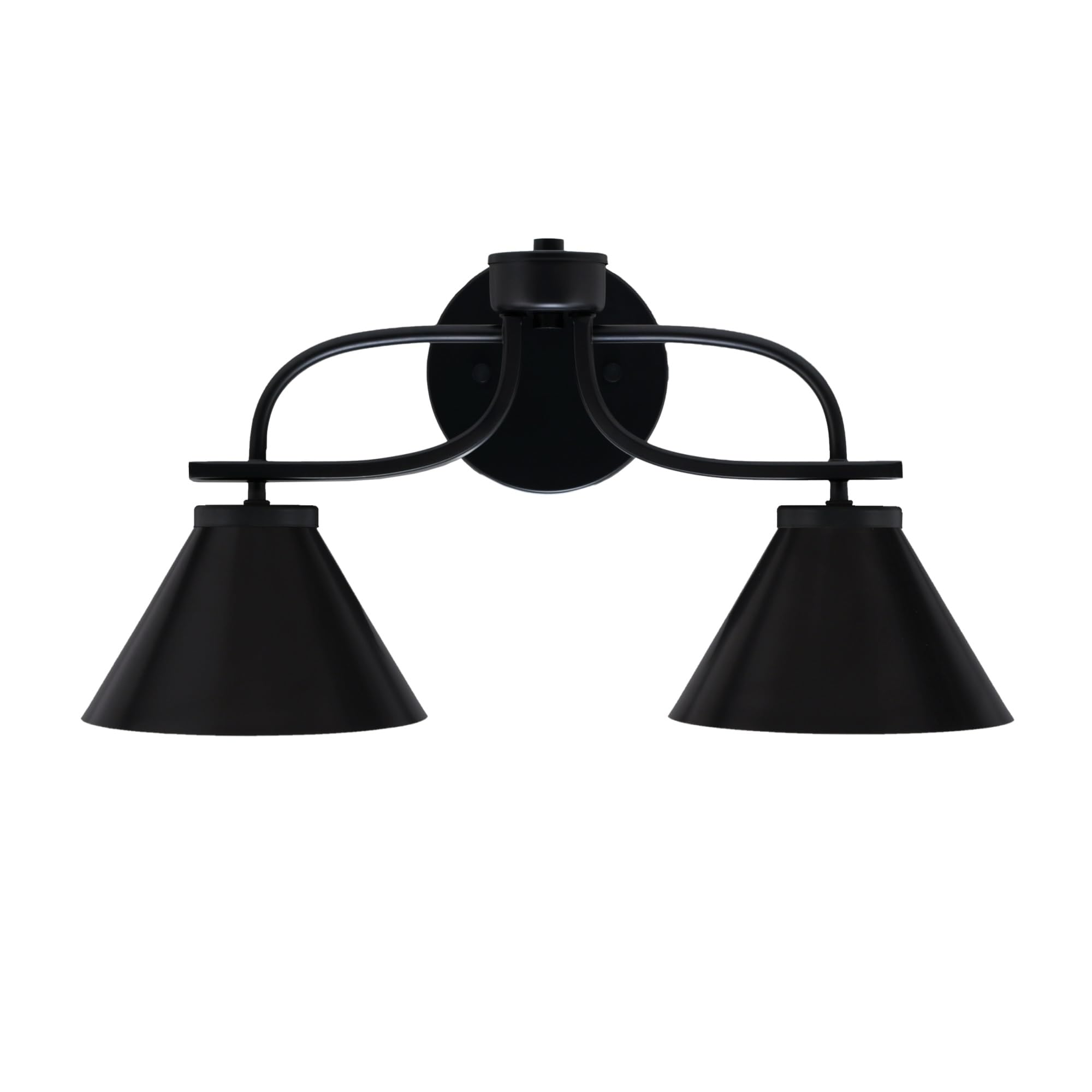 Cavella 2 Light Bath Bar In Matte Black Finish With 7" Matte Black Cone Metal Shades