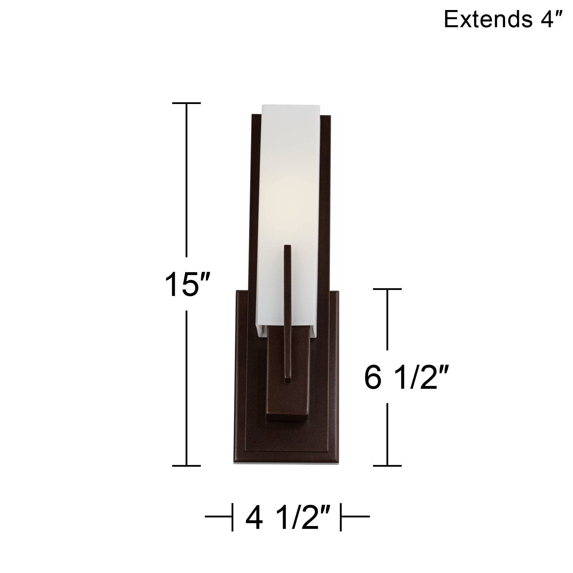 Possini Euro Design Midtown Modern Wall Light Sconce Bronze Hardwired 4 1/2'' Fixture Opal White Glass Rectangular Shade For Bed