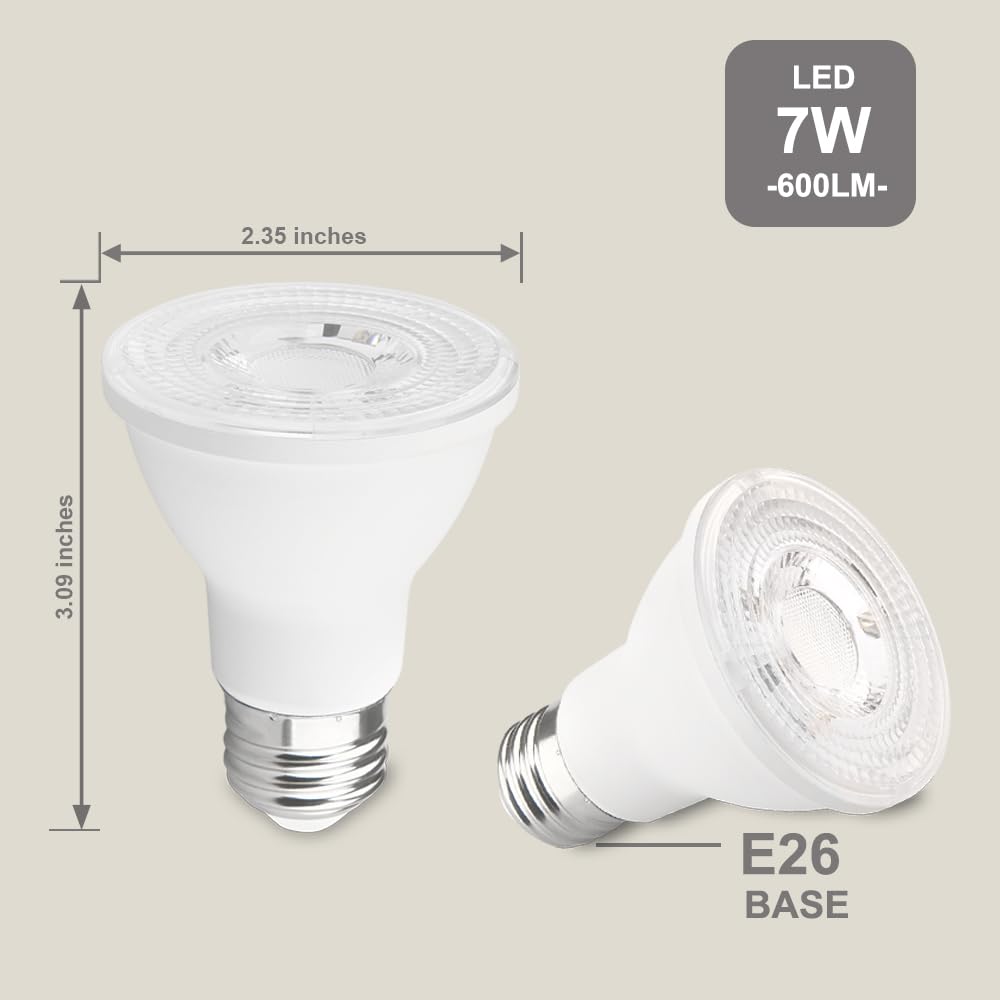 Ftl 20-Pack Par20 Led Bulbs 3000K  7W 600Lm Dimmable Warm White 50W 60W Equivalent  Flood Light Bulb Indoor Outdoor  E26 Spotlight For Recessed Lighting