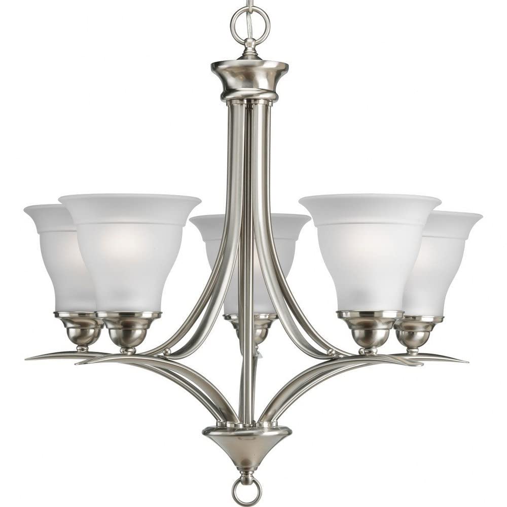 Trinity Collection 5-Light Etched Glass Traditional Chandelier Light Brushed Nickel