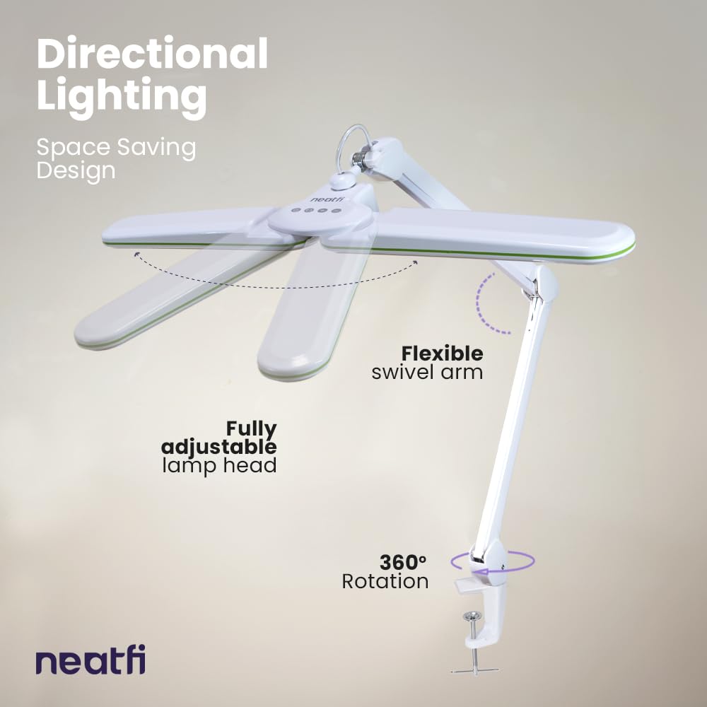 Neatfi  high-standard HD XL Task Lamp, 3 Modes, Adjustable Brightness, 17 Inches, Green Ring, Model 8017D5LED CCT