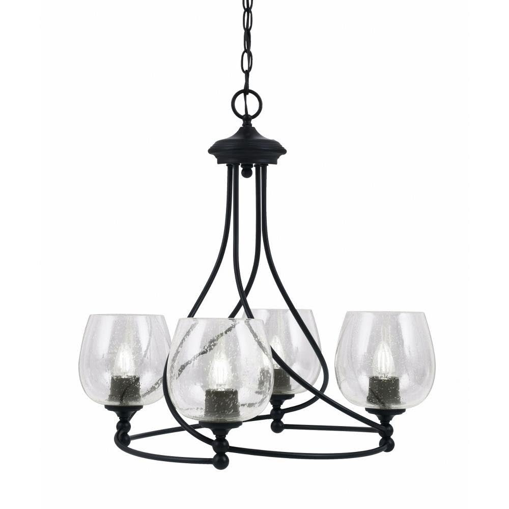 Toltec Lighting 904-MB-4810 Capri - 4 Light Uplight Chandelier-22.75 Inches Tall and 22.75 Inches Wide, Finish Color: Matte Black, Glass Color: Clear Bubble