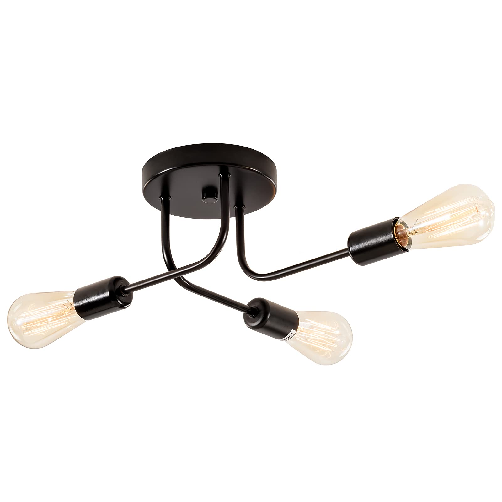 Plfann Industrial Semi Flush Mount Ceiling 3 Light with Adjustable Metal Branched Vintage Ceiling Light E26 Holder Black Painted