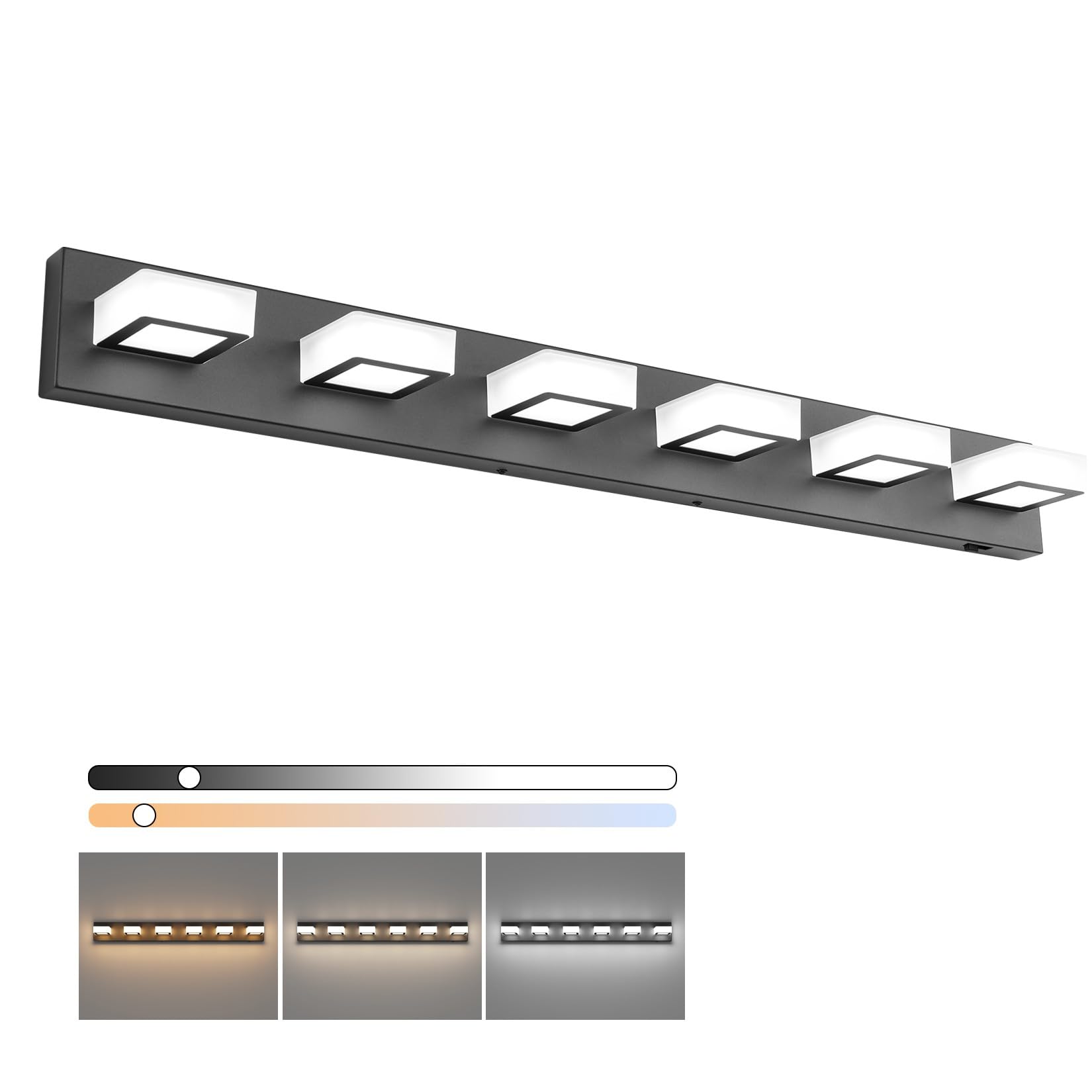 Ralbay 6 Lights Black Bathroom Lights Fixtures 40.4Inch Dimmable 5 Color Temperature Black Acrylic Modern Matte Black Vanity Lig