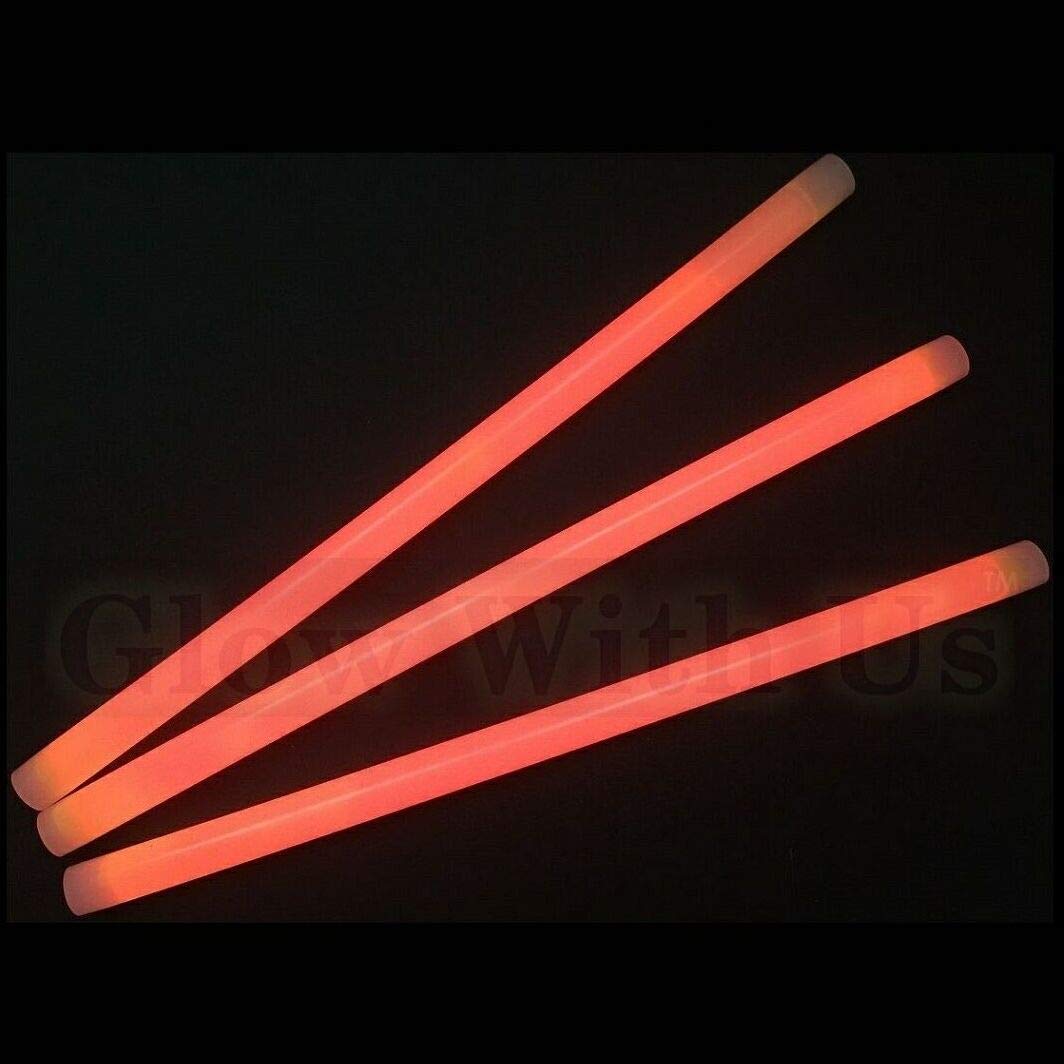 Glow With Us Orange Glow Sticks - 100 Pack, 12” Jumbo, Bright 14-Hour Glow, Cardboard, Ideal for Camping & Emergencies