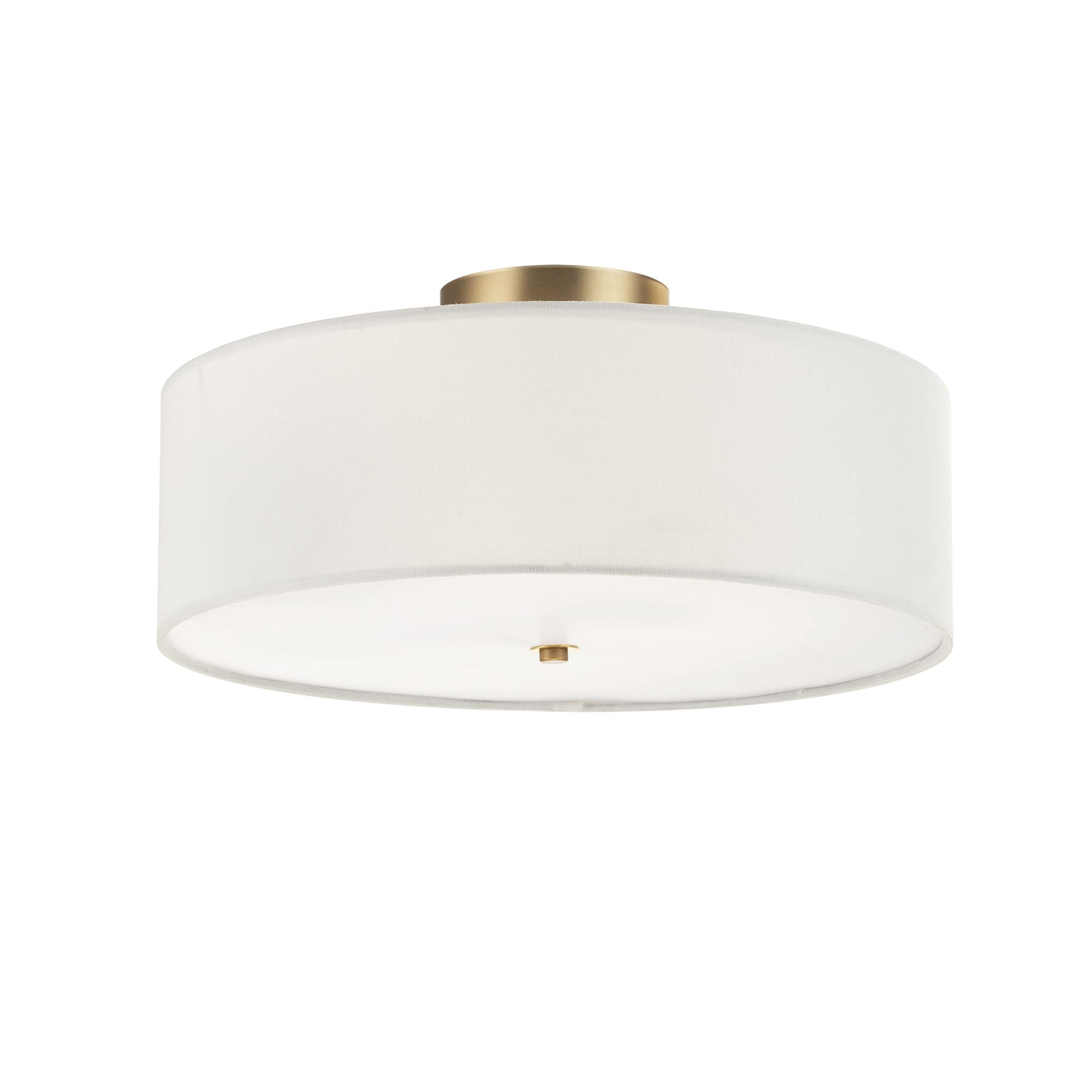Globe Electric 60998 2-Light Flush Mount Ceiling Light, Matte Brass, White Linen Shade, Kitchen, Lights, Bathroom, Home Essentia